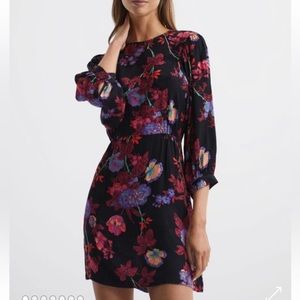 Reiss Womens Paulina Black/pink Fitted Floral print Mini Dress. Size: 6